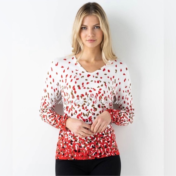 Marble V-Neck Sweater Pink & Red Size Small - Picture 2 of 7